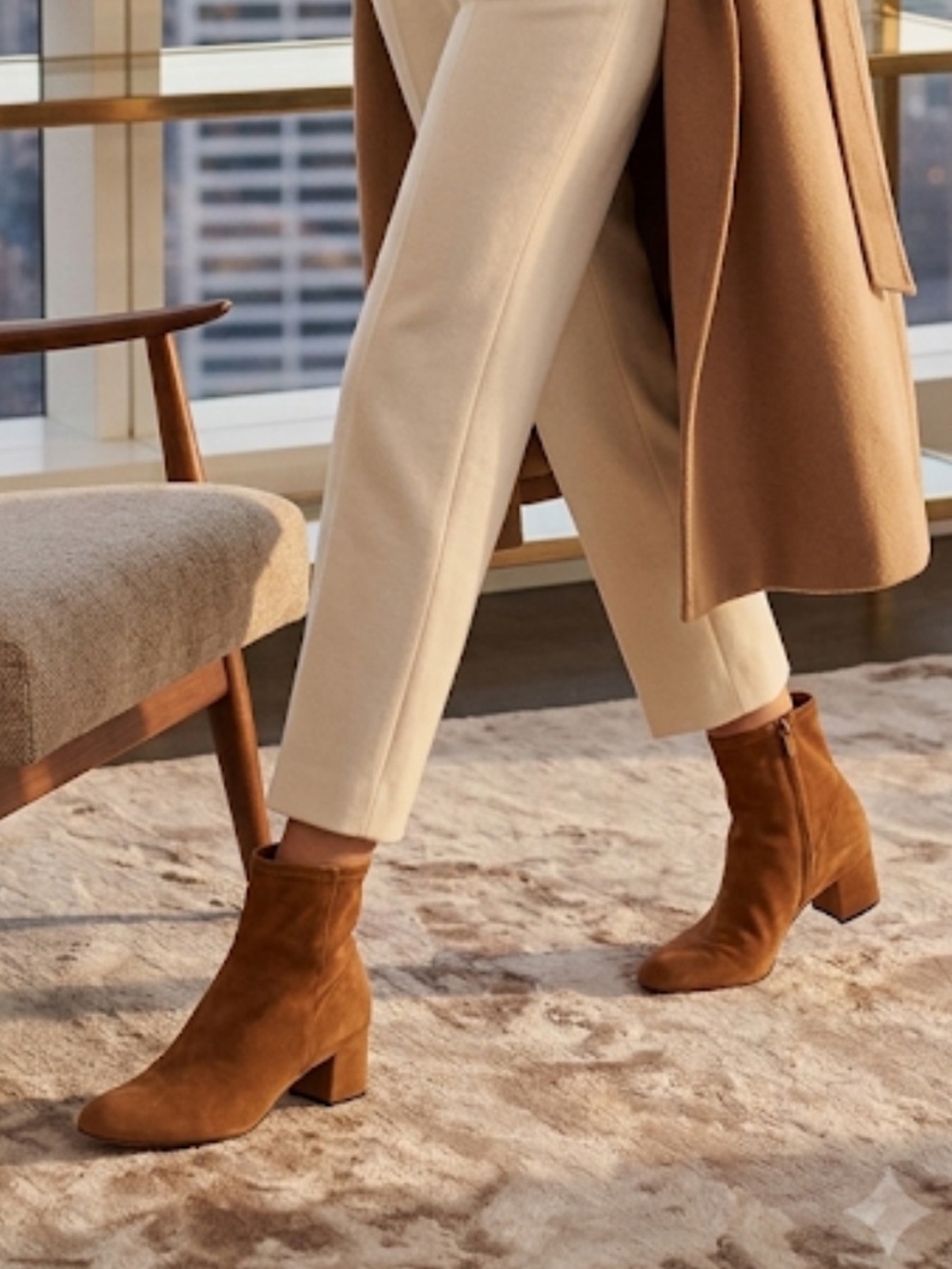 Gianvito Rossi Camel Suede Block Heel Mid Bootie Size 37